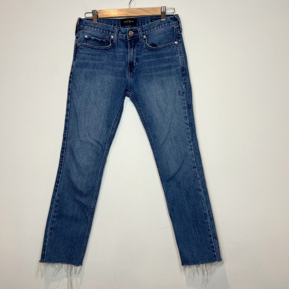 Pacsun Skinny Jeans Size 28 Blue Floral Outseam‎ Raw Hem Womens Denim